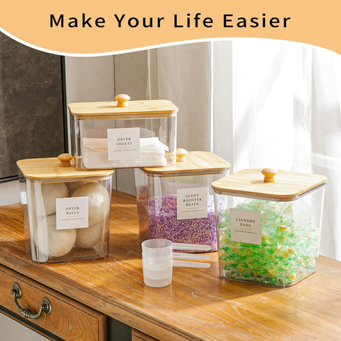 3+1 Pack Laundry Pods Container & Dryer Sheet Holder, Acrylic Square Laundry Room Organization and Storage Jars