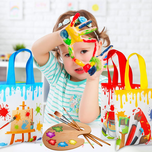 24 Pack Paint Party Favor Bags, Non Woven Art Party Gift Bags for Kids, Paint Theme Birthday Party Supplies