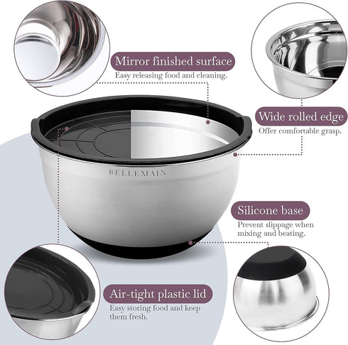 Bellemain Stainless Steel Non-Slip Mixing Bowls with Lids, 4-Piece Set
