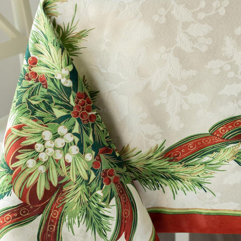 Benson Mills Christmas Ribbons Fabric Table Cloth, Winter Holiday, 60" X 84" Rectangular