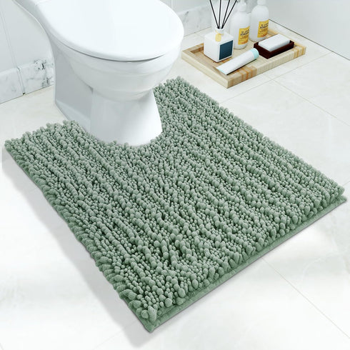 Yimobra Luxury Shaggy U-Shaped Toilet Rug, Soft Non-Slip Bathroom Floor Mat, 24.4 X 20.4 Inches, Green