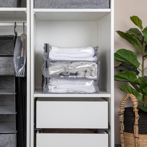 Household Essentials Under Bed Sweater Storage Bags, Zippered with Clear Vision Panel, Set of 3, Silver/Gray