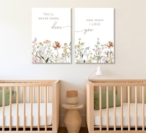 2 Pcs Wildflower Nursery Canvas Wall Art Flower Botanical Sentence Poster Painting Picture Wall Decor Boho Girl