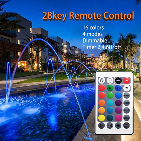 TENSUL IP68 Dimmable 2 Set Colored Pond Lights with Timer, RGB Fountain Lights Waterproof, Underwater LED Outdoor Light