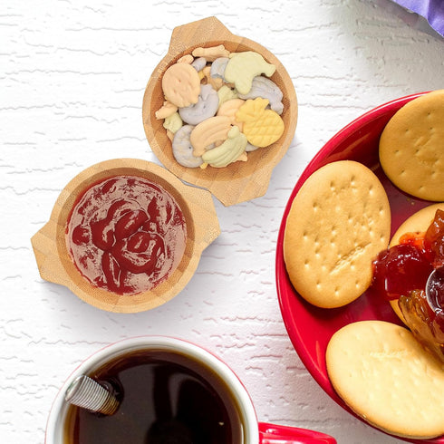Snack Bowls Set, Small Bamboo Sauce Dish Dipping Bowls with Handle for Appetizers, Dips, Nuts, and Desserts