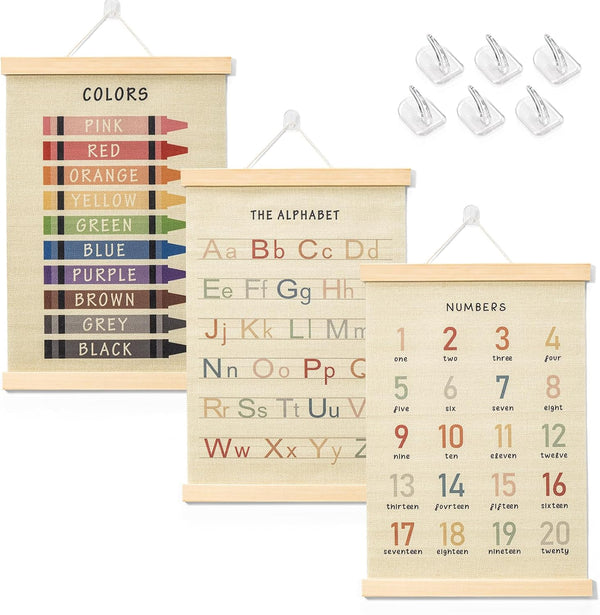 BEZONO Toddler Learning Posters 12x16 Inch (3-Pack) | Wall Decor for Playroom