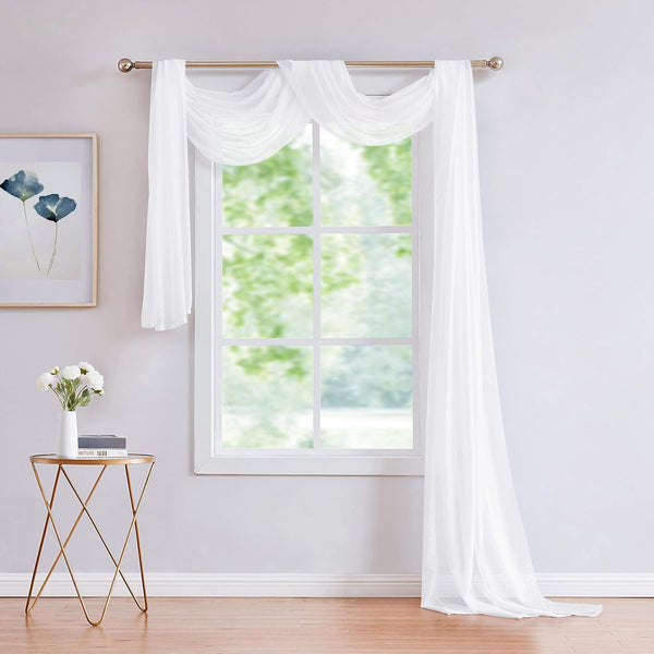 LinenZone White Extra Long Window Scarf Curtain, 54 x 144, for Living Room, Bedroom, Crafts