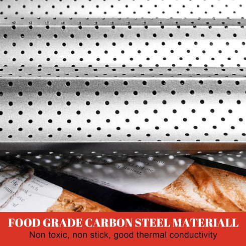 GGC Baguette bread pan, 3-Loaf French Bread Pan with Nonstick Perforated Grade Coating for Baking Crispy Baguette Breads by GGC