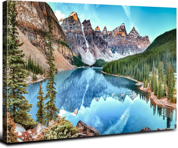 Colorado Wall Art, Banff Mountain Moraine Lake National Park Photo Canvas Prints, 12x16” Framed Pictures