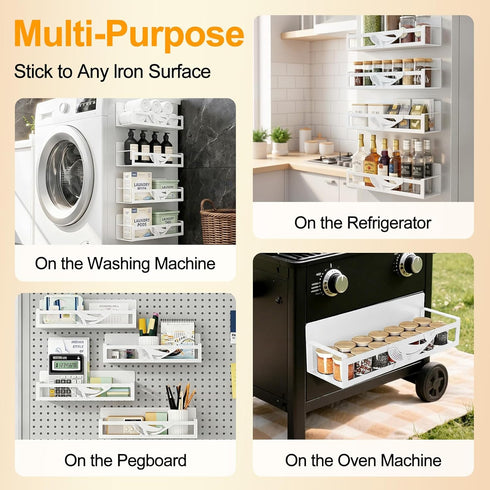 4-Pack Magnetic Spice Rack for Refrigerator, Metal Seasoning Organizer for Kitchen Storage Organization, Space Saving