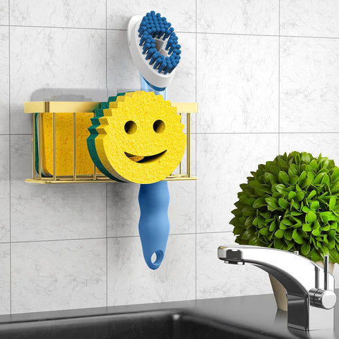 2 Cups/1 MURLONG Sponge Holder Smiley Face, Sink Caddy for kitchen Sink, Kitchen Organizer Sponge Holder with PCS
