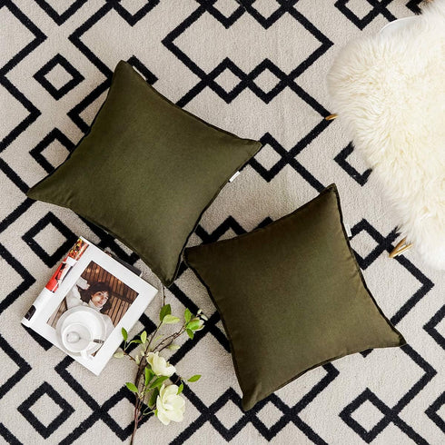 Jeanerlor 18"x18" Solid Cotton Linen Green Throw Pillow Case, 2 Packs, Decorative Pillowcase for Chair/Bed/Couch