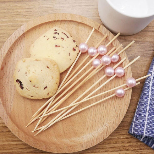 PuTwo Toothpicks for Cocktail Appetizers, Fruits, Dessert, 100 Count, Pink Pearls