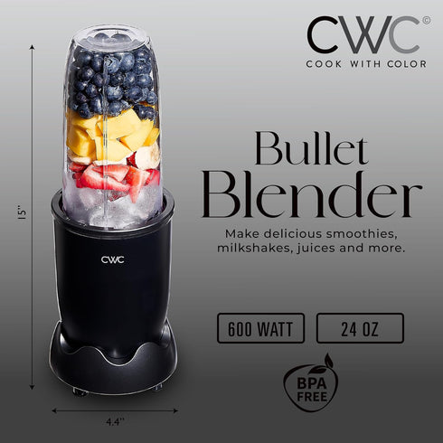 COOK WITH COLOR Personal Power Blender 600W, 24oz Capacity, BPA-Free Jar, Ice-Crushing Blades for Smoothies & More,