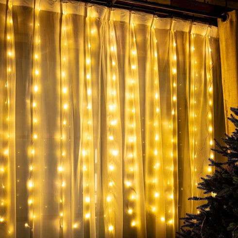 Curtain Window String Lights 6.5 x 5 Feet LED Copper Tapestry Backdrop Twinkle Fairy Lights, Battery Operated