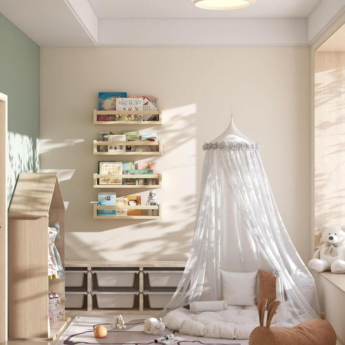 Onlysky Set 4 of Wall-Mounted Kid's Bookshelf - Wood Floating Nursery Book Shelves - Durable Wood Construction - Ideal