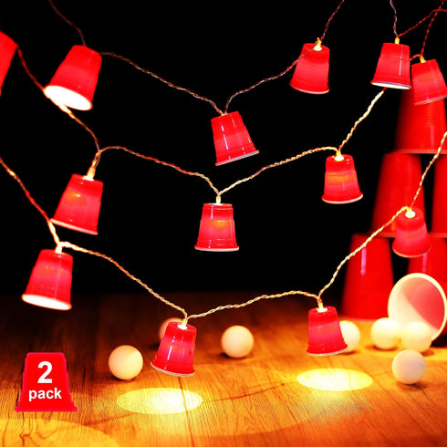 Hiboom 6.56FT Red Cup String Lights, Mini Flip Cup LED Fairy Lights