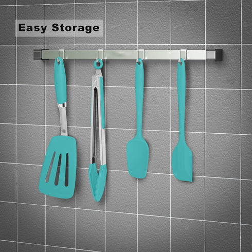 Silicone Spatulas Set Turners Tongs Cooking Utensils Set, High Heat Resistant Kitchen Scraper for Mixing Baking