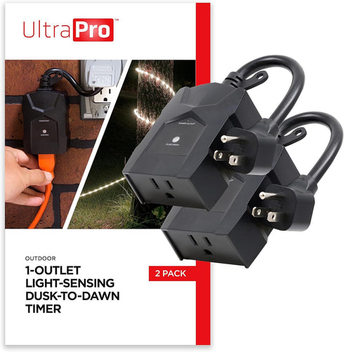 UltraPro Outdoor Dusk to Dawn Outlet Timer, WeatherResistant Light Sensor Plug, Single