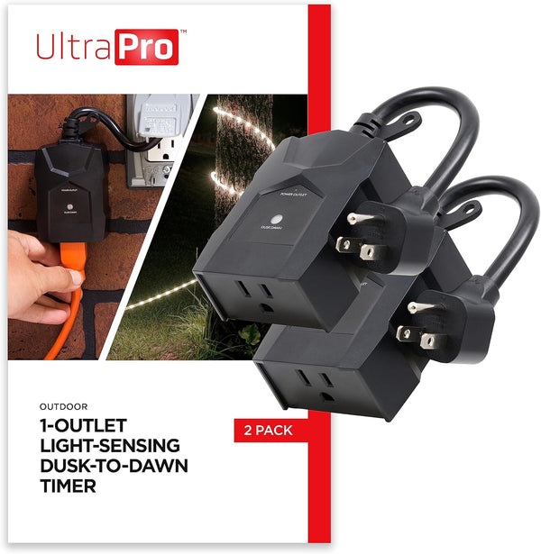 UltraPro Outdoor Dusk to Dawn Outlet Timer, WeatherResistant Light Sensor Plug, Single