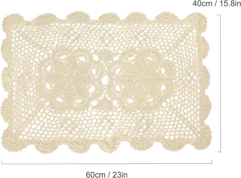 kilofly Crochet Cotton Lace Table Placemats Doilies Set, 2pc, Oblong, Beige, 15 x 23 inch