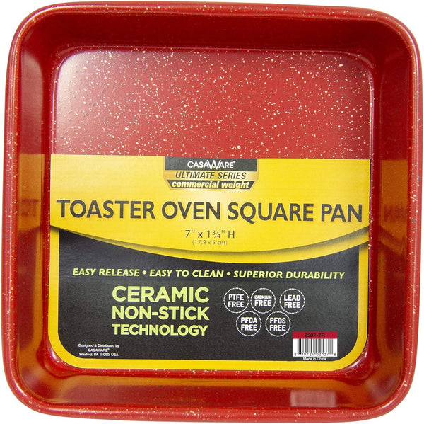 casaWare 7-Inch Toaster Oven Ultimate Series Square Pan, Commercial Weight Ceramic Non-Stick Coating, Red Granite