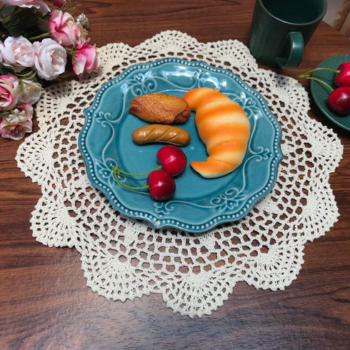 Damanni Doily,Round,Beige,12 Inch Cotton Handmade Crochet Lace Tablecloth Doilies