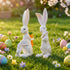 2Pcs 5.5 Inch Easter Bunny Decorations - White Resin Easter Rabbits with Carrot, Decorative Bunnies Mom with Kids