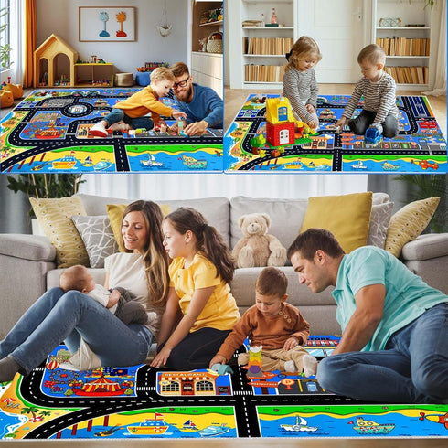 39''x59'' Kids Car Rug Play Mat Carpet for Cars Toys, Educational Road Traffic Carpet Kid Rugs for Playroom Kids Room