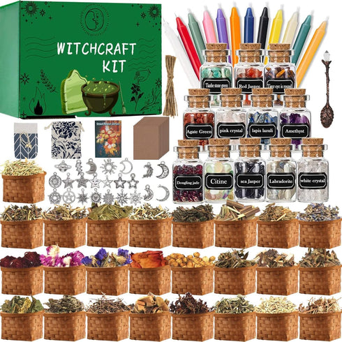 IRmm Witchcraft Supplies Kit, 85 PCS Wiccan Supplies and Tools, Include Dried Herbs,