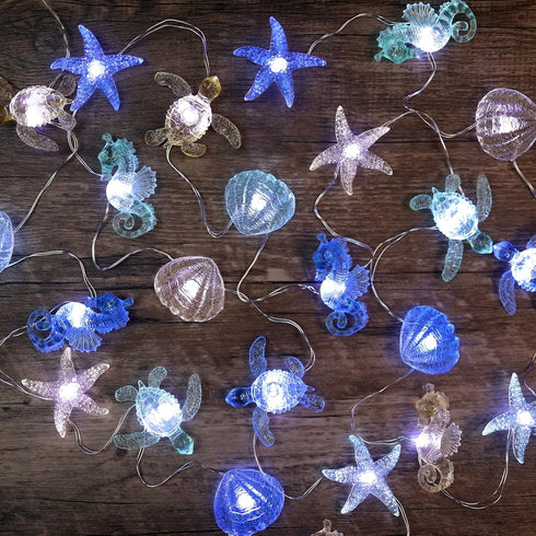 Indoor Ocean Theme String Lights - 10ft 30 LED Nautical Décor, USB or Battery Operated Twinkle Fairy Lights for