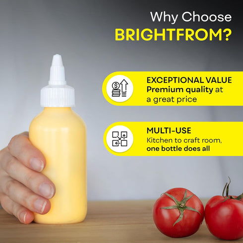 4 OZ Pack 2 BRIGHTFROM Condiment Squeeze Bottles - Squirt Empty Bottles, Twist Top Cap, Leak Proof - Great for Ketchup