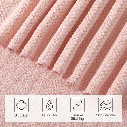 Set 8 2 35x70, 2 14x30, 4 14x14, REDKISS Pink Towel of - Ultra Soft Microfiber, Contains Large Bath Hand Washcloths