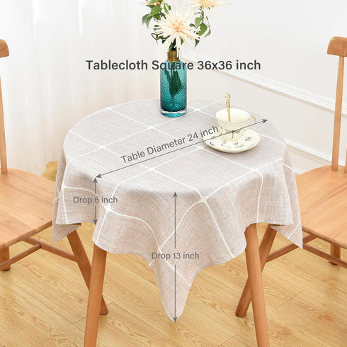 36 36 inch NEWISHER Farmhouse Embroidered Plaid Tablecloth Lattice Fabric Table Cloth Small Square Rustic Brown