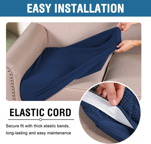H.VERSAILTEX High Stretch Individual Seat Cushion Covers for Sofa Slipcovers, Navy Jacquard Twill Fabric (1 Pack)