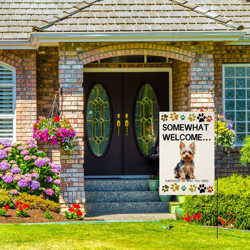 Yorkie Yard Flag Funny Dog Garden Flag, Somewhat Welcome Vertical Double Sided Decoration 12x18 Inch