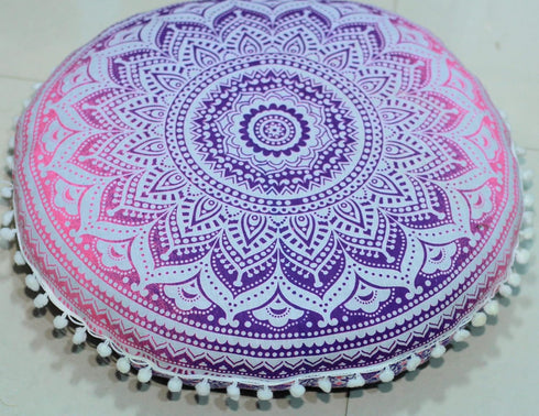 22 Inches Round Mandala Floor Pillow Cover Seating Cushion Throw Ottoman Pouf Cover Pom Pom Pillow Cases Hippie