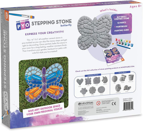 8 MindWare Paint Your Own Stepping Stone Butterfly, Rock Painting Kit, Stepping Stones Crafts for Kids Ages & up