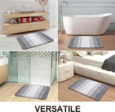 OLANLY Luxury Bathroom Rug Set, 2 Piece Soft Absorbent Microfiber Bath Mats, Non-Slip Striped Bath Carpet