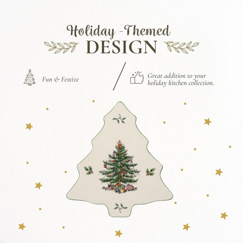 Spode Christmas Tree Trivet - 8" Heat Resistant Porcelain Holiday Tabletop Protector, Dishwasher Safe