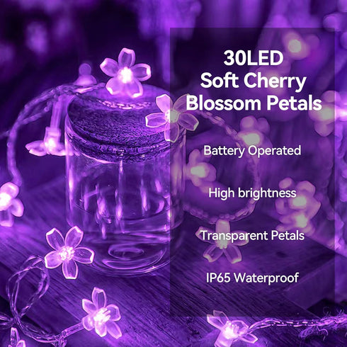 LIGHTOP 30LED Flower Battery Operated String Lights Cherry Blossom Fairy Lights Indoor Outdoor Waterproof for Garden