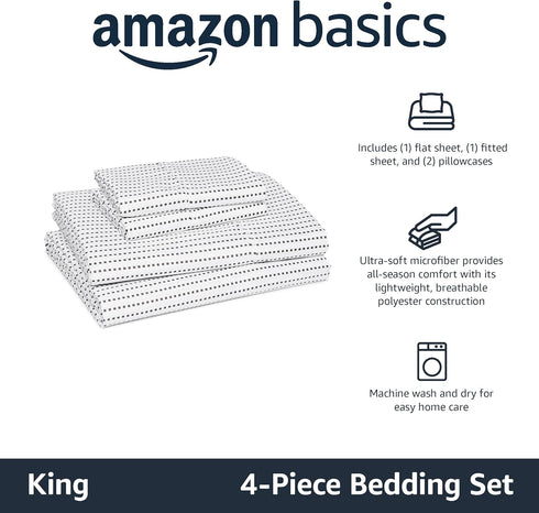 4-Piece Set, Amazon Basics Lightweight Microfiber Bed Sheet Plum, Printed, King