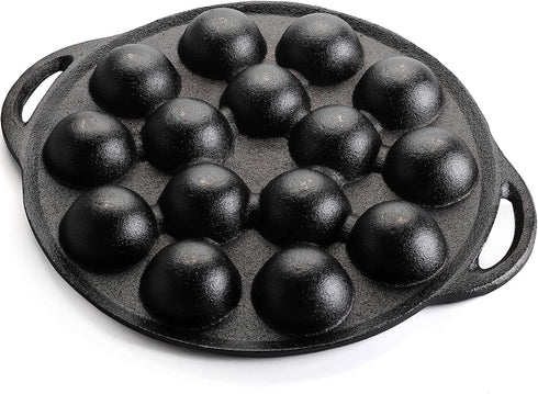 WUWEOT Non-Stick Aebleskiver Pan, Pre-Seasoned Cast Iron Pancake Octopus Ball Grill, 1.5" Diameter