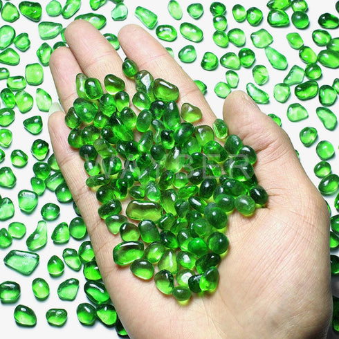 WAYBER 1Lb Green Glass Stones - Irregular Sea Glass Pebbles for Vase Filler, Handmade Gift, Terrarium Decoration