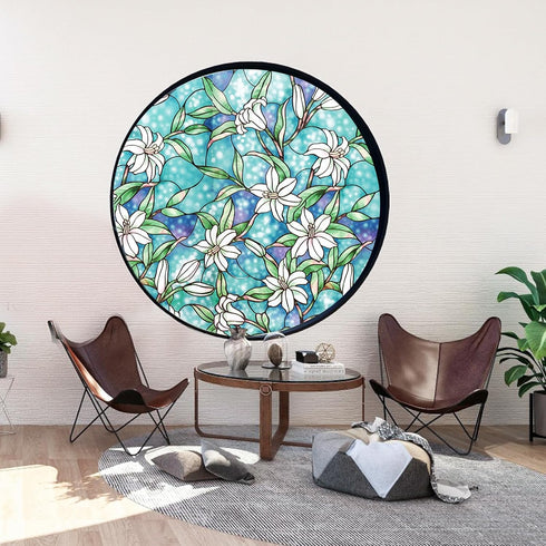 Coavas Decorative Window Privacy Film, Heat Control Sun Blocking Stained Glass Window Film, Floral Design Static Cling