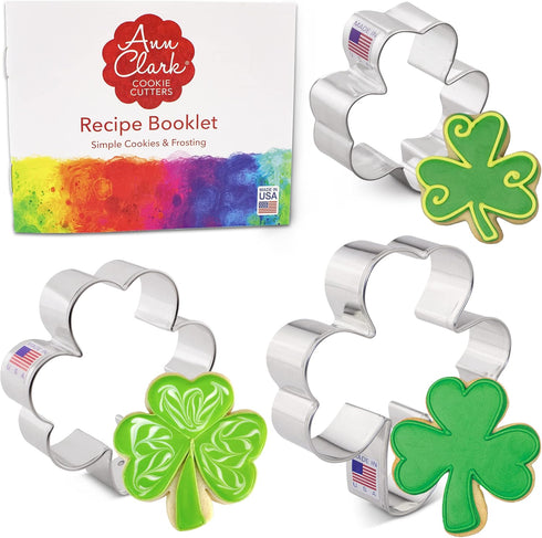 Ann Clark Shamrock Cookie Cutters 3-Pc. Set, Mini, Medium, and Large, Made in the USA