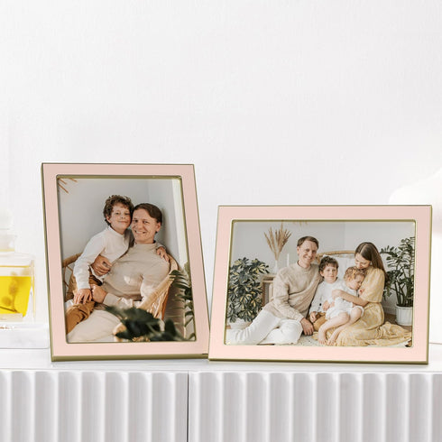 4x6 1 Pack 4x6 eletecpro Enamel Picture Frame with Real Glass Cover, Pink Photo Frame with Gold Metal Edge, Horizontal