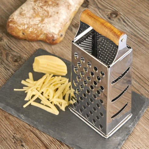 Twine Acacia Wood Handled Cheese Grater - Stainless Steel Grater, Citrus Zester, Vintage Kitchenware