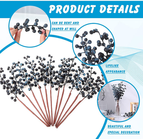 40 11.81 Inch Crowye Pcs Artificial Berry Picks with Stems Fake Faux Berry Picks Ornaments for DIY Craft Home
