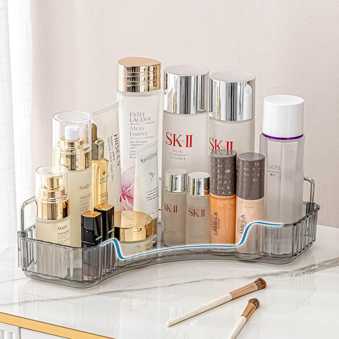 Corner Bathroom Countertop Organizer, 1 Tier Vanity Tray for Makeup, Perfume, Kitchen Spice Rack, Smoky Gray